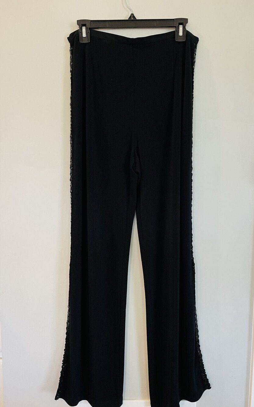 Selene Black High Rise Vintage Dress Pants Sequin Size 10 Zip Side Stripe
